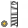 E-Diamond Electric Only Heated Towel Rail w. Digital Thermostat - W480mm x H1375mm - Anthracite - Straight