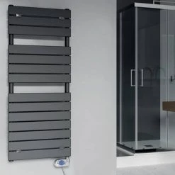 E-Milan Electric Only Heated Towel Rail w. Digital Thermostat - W500mm x H1213mm - Anthracite -Cheap Bathroom Heating Store 389051 d4 460