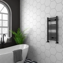 Diamond Anthracite 400 x 800mm Straight Heated Towel Rail (incl. Valves + Electric Heating Kit) -Cheap Bathroom Heating Store AFT4X800 EHK d4 460