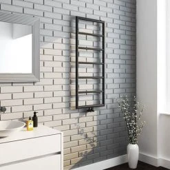 Arezzo Matt Black 1200 x 500 Ladder Heated Towel Rail -Cheap Bathroom Heating Store AZ12MB d2 460