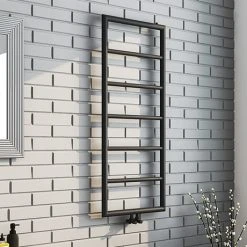 Arezzo Matt Black 1200 x 500 Ladder Heated Towel Rail