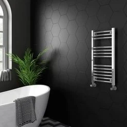 Diamond 400 x 800mm Curved Heated Towel Rail (incl. Valves + Electric Heating Kit) -Cheap Bathroom Heating Store COL001 EHK d4 460