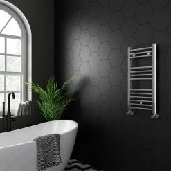 Diamond 400 x 800mm Straight Heated Towel Rail (incl. Valves + Electric Heating Kit) -Cheap Bathroom Heating Store COL003 EHK d4 460