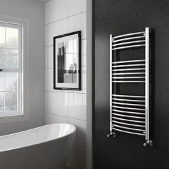 Diamond Curved Heated Towel Rail - 600mm x 1200mm - Chrome