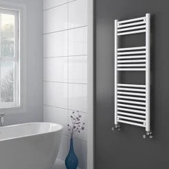 Diamond White 500 x 1200mm Straight Heated Towel Rail (incl. Valves + Electric Heating Kit) -Cheap Bathroom Heating Store COL031 EHK d3 460