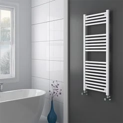 Diamond Heated Towel Rail - W500 x H1200mm - White - Straight