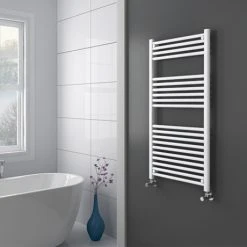 Diamond Heated Towel Rail - W600 x H1200mm - White - Straight