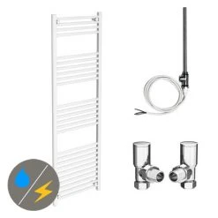 Diamond White 500 x 1600mm Straight Heated Towel Rail (incl. Valves + Electric Heating Kit)