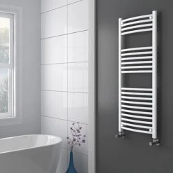 Diamond Curved Heated Towel Rail - W500 x H1200mm - White