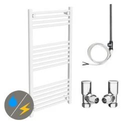 Diamond White 500 x 1000mm Straight Heated Towel Rail (incl. Valves + Electric Heating Kit)