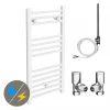 Diamond White 400 x 800mm Straight Heated Towel Rail (incl. Valves + Electric Heating Kit)