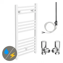Diamond White 400 x 800mm Straight Heated Towel Rail (incl. Valves + Electric Heating Kit)
