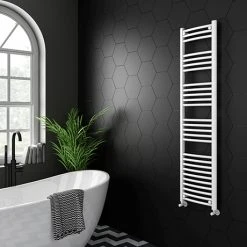 Diamond Curved Heated Towel Rail - W400 x H1600mm - White
