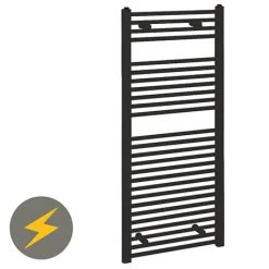 Reina Diva H1200 x W600mm Black Flat Electric Towel Rail