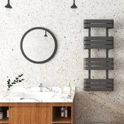 Milan Curved Anthracite 1200 x 500 Designer Flat Panel Heated Towel Rail - 11 Sections -Cheap Bathroom Heating Store MCTR125A2 d2 460