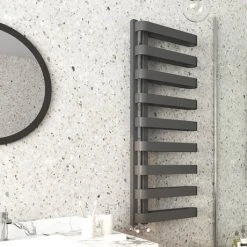 Milan Curved Anthracite 1300 x 500 Designer Flat Panel Heated Towel Rail - 9 Sections 8 Milan Curved Anthracite 1300 x 500 Designer Flat Panel Heated Towel Rail - 9 Sections -Cheap Bathroom Heating Store MCTR135A1 d1 460