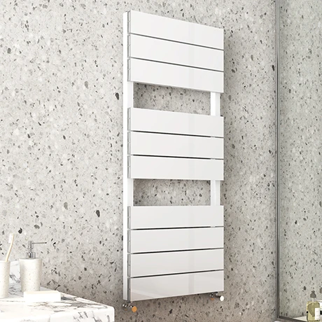 Monza White Aluminium Heated Towel Rail 1150 x 500mm Flat Panels 3 Monza White Aluminium Heated Towel Rail 1150 x 500mm Flat Panels