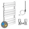 Milan 500 x 840mm Heated Towel Rail (incl. Valves + Electric Heating Kit) -Cheap Bathroom Heating Store RAD01 EHK p