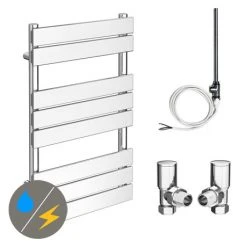 Milan 500 x 840mm Heated Towel Rail (incl. Valves + Electric Heating Kit)