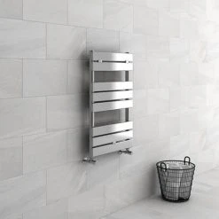Milan 500 x 840mm Heated Towel Rail (incl. Valves + Electric Heating Kit) -Cheap Bathroom Heating Store RAD01 EHK detail01 460