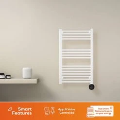 TCP Smart 500W Black 800 x 500mm Wi-Fi Energy Saving Electric Only Towel Radiator -Cheap Bathroom Heating Store SMATOWRAD80500W D2 460